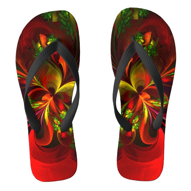 Tongs Rouge vert moderne Floral Abstrait Art Motif #05 (Semelle)