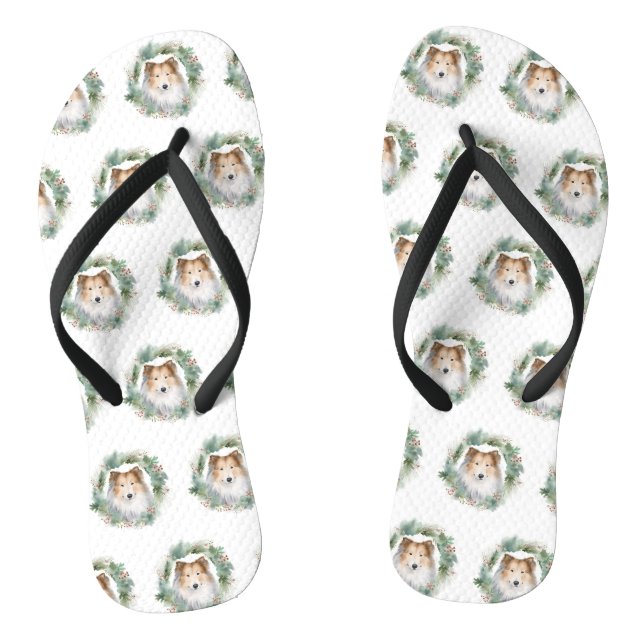 Tongs Rough Collie Christmas Wreath Festive Pup (Semelle)