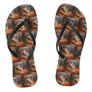 Tongs Rough Collie dans l'automne Leaves automne Inspire