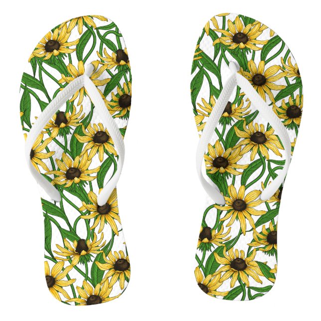 Tongs Rudbekia jaune sur blanc (Semelle)