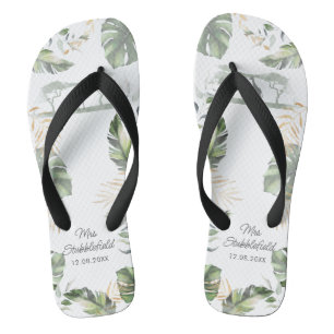 Tongs Safari Palm Feuilles Lune de miel Script botanique