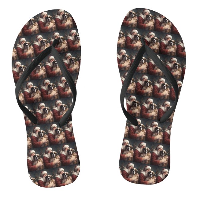 Tongs Saint Bernard avec le Père Noël Festif Noël (Semelle)