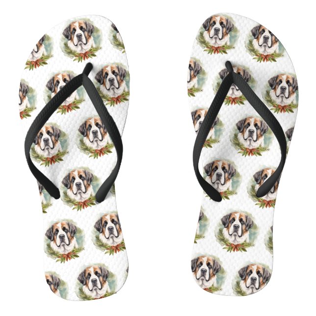 Tongs Saint Bernard Christmas Wreath Festive Pup (Semelle)