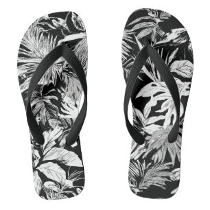 Tongs Sandales à bascule tropicales noir et blanc pour l