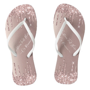 Tongs Sandales à paillettes Rose Gold avec Texte Personn