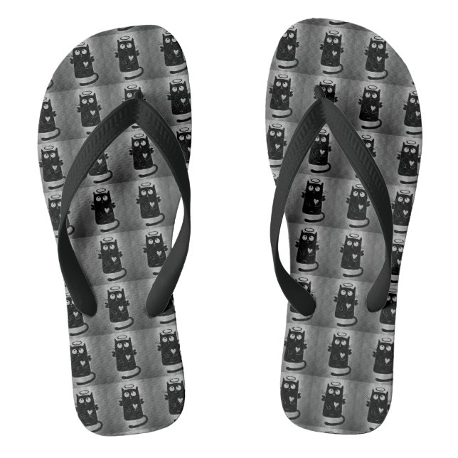 Tongs Sandales argentées drôles de chat ange noir gris a (Semelle)