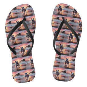 Tongs Sandy chien Staffordshire américain sur la plage a