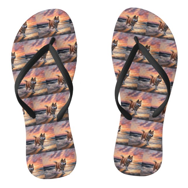 Tongs Sandy Paws Akita Chien sur le coucher du soleil de (Semelle)