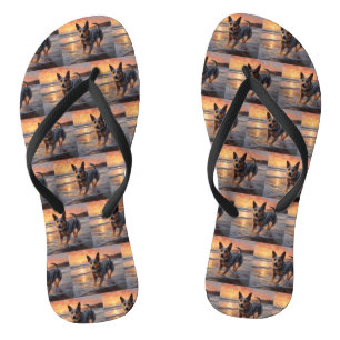 Tongs Sandy Paws Australian Cattle Dog on Beach Sunset
