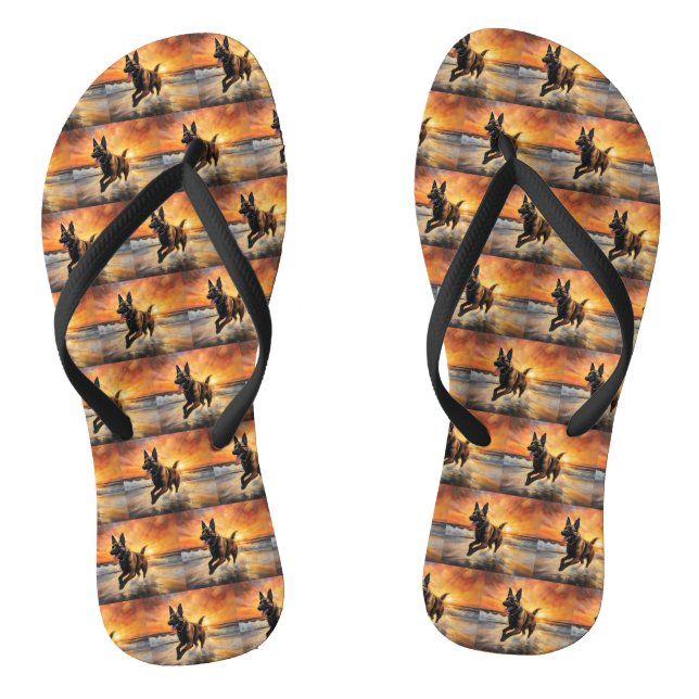 Tongs Sandy Paws Chien Malinois Belge sur le coucher du  (Semelle)