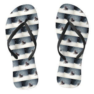 Tongs Schnauzer miniature neige de Noël hiver