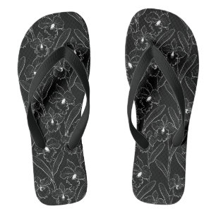 Tongs Seamless sketched orchid cattleya flowers tropical