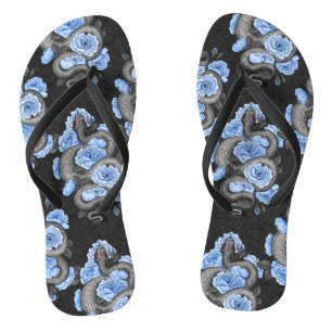 Tongs Serpents et roses bleus