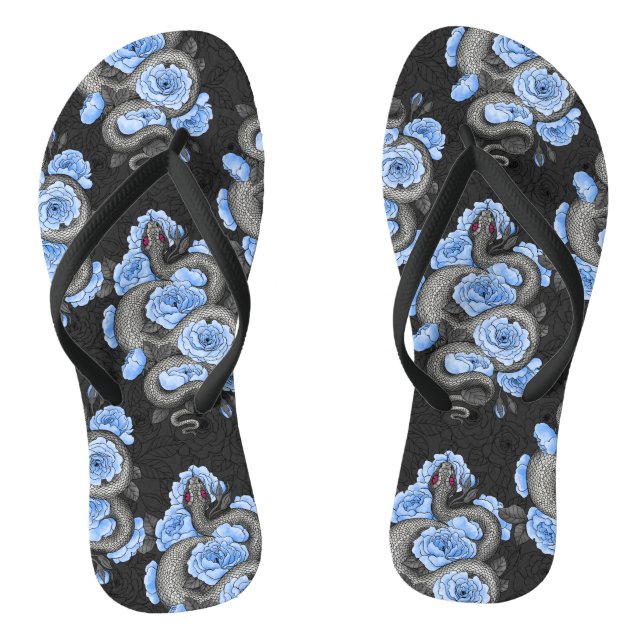 Tongs Serpents et roses bleus (Semelle)