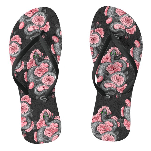 Tongs Serpents et roses de pêche (Semelle)