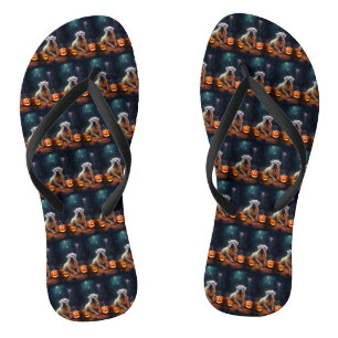 Tongs Shar Pei Halloween avec citrouilles effrayant