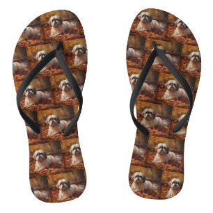Tongs Shih Tzu dans les feuilles d'automne tombent inspi