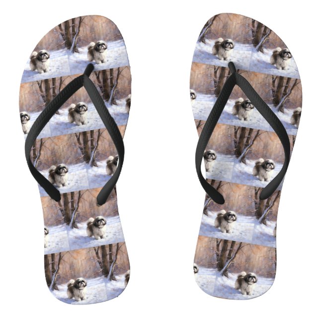 Tongs Shih Tzu Laisse Neige Noël (Semelle)