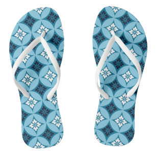 Tongs Shippo avec Motif Fleur, Bleu et Blanc