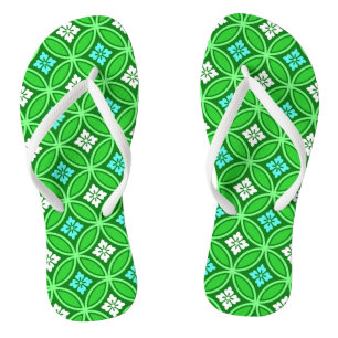 Tongs Shippo avec motif floral, nuances de vert jade