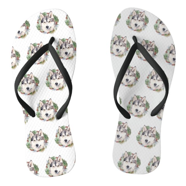 Tongs Sibérie Husky Christmas Wreath Festive Pup (Semelle)