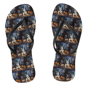 Tongs Sibérie Husky Citrouille Halloween effrayant