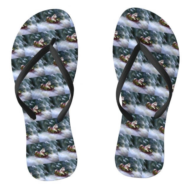 Tongs Sibérien Husky neige de Noël hiver (Semelle)
