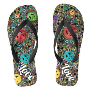 Tongs Signe de paix coloré rétro hippie motif années 60