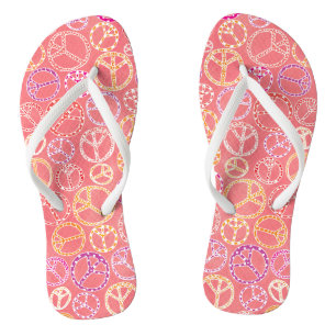 Tongs Signes de paix rétro Motif sur rose