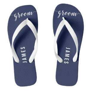 Tongs Simple Groom Navy Blue Wedding Party Flip Flops