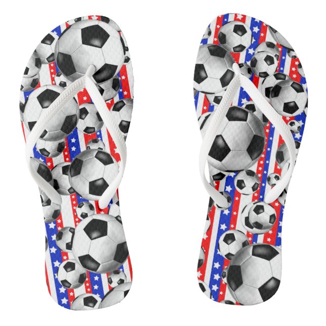 Tongs Soccer Balls USA Rouge Blanc Bleu Étoiles et rayur (Semelle)