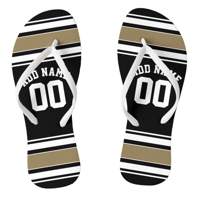 Tongs Sports Jersey Black and Gold Strips Nom Numéro (Semelle)