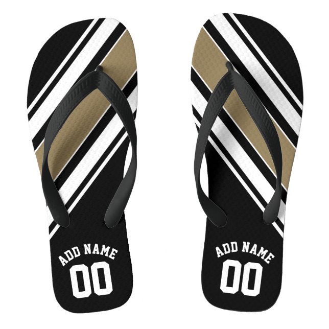 Tongs Sports Jersey Black and Gold Strips Nom Numéro (Semelle)