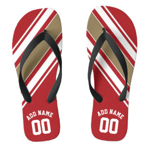 Tongs Sports Jersey Red and Gold Stripes Nom Numéro