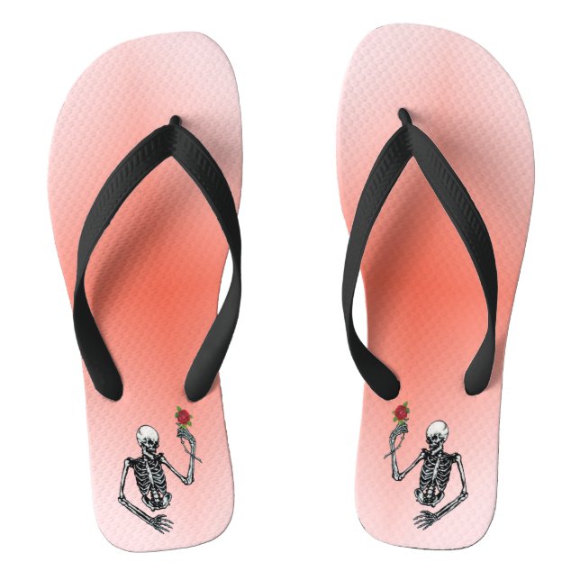 Tongs Squelette tenant Rose rouge sur pierre rose rouge (Semelle)