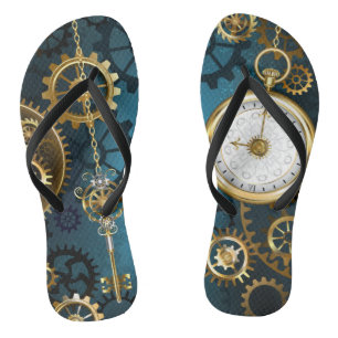 Tongs Steampunk Arrière - plan turquoise avec Gears