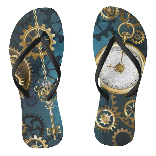 Tongs Steampunk Arrière - plan turquoise avec Gears (Semelle)