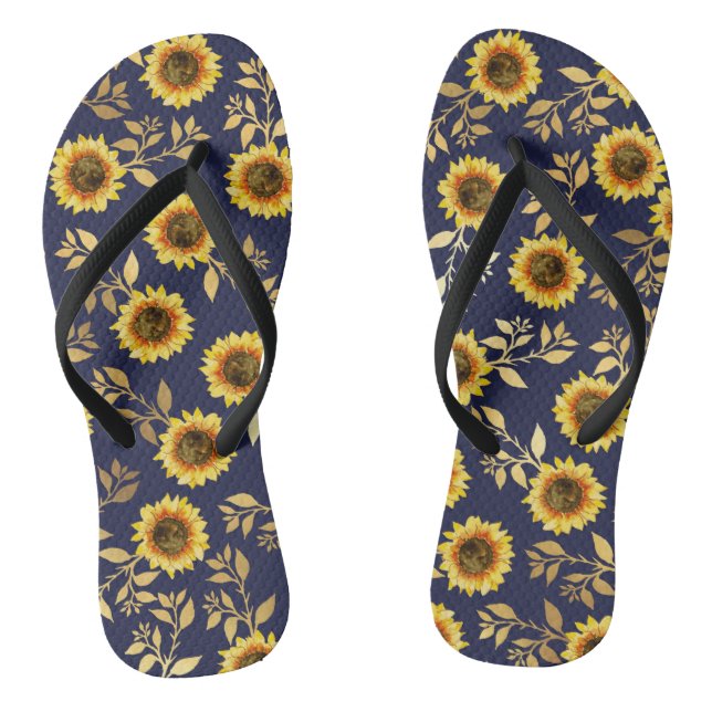 Tongs Sunny Yellow Gold Navy Feuille Motif (Semelle)