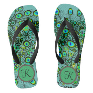 Tongs Super Monogramme Neon Green Peacock Feaths Flip F