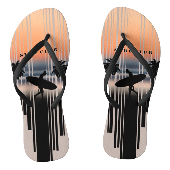 Tongs Surfer Marchant Sur La Plage Au Coucher Du Soleil  (Semelle)