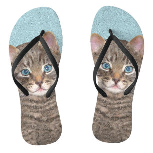 Tongs Tabby Gris Peinture Chat - Cute Original Art Chat