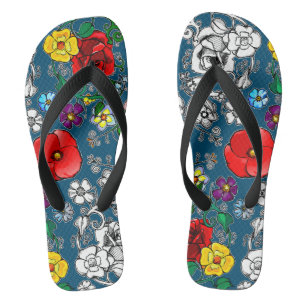 Tongs Tapis de fleurs au coquelicot