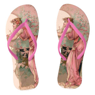 TONGS TAROTS / LADY DE LA LUNE AVEC FLEURS EN ROSE