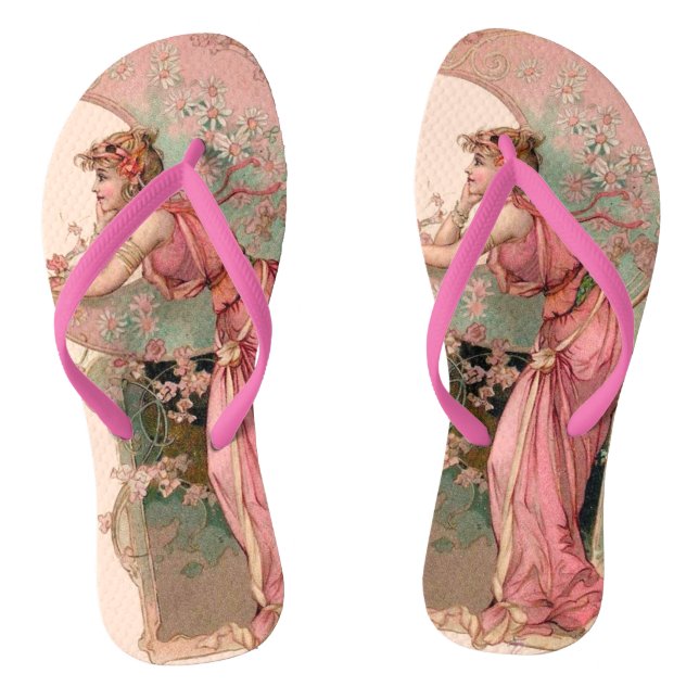 TONGS TAROTS / LADY DE LA LUNE AVEC FLEURS EN ROSE (Semelle)