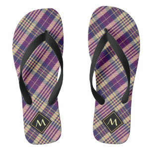 Tongs Tartan mauve, or et bleu