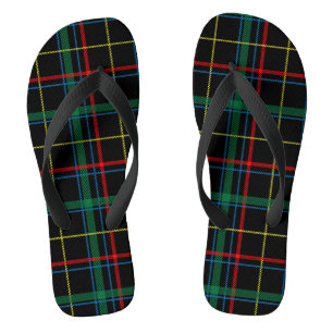 Tongs Tartan plaid motif, vert et rouge,