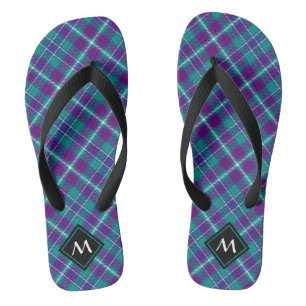 Tongs Tartan vert de mer, violet et bleu