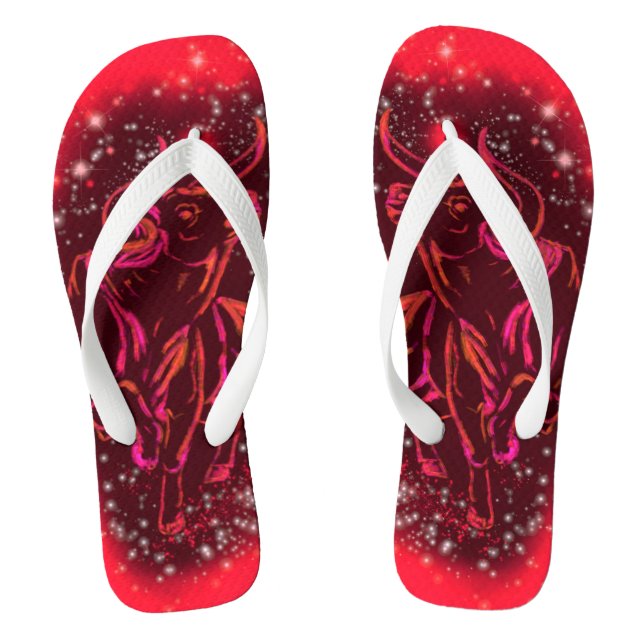 Tongs Taureau À Red Starry Night Flip Flops Cadeau (Semelle)