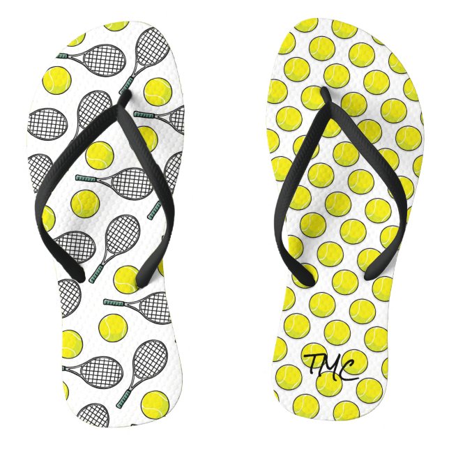 Tongs Tennis Ball Racquet Jaune Blanc Noir Sports (Semelle)