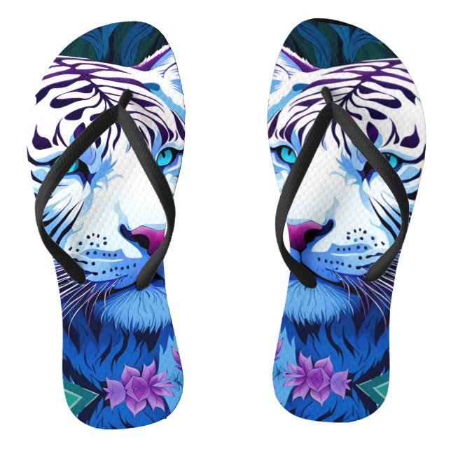 Tongs Tigre blanc en fleurs violettes (Semelle)
